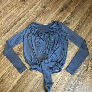 Free People Intimately Long Sleeve Bodysuit Size XS Blue Shimmer New Years Party